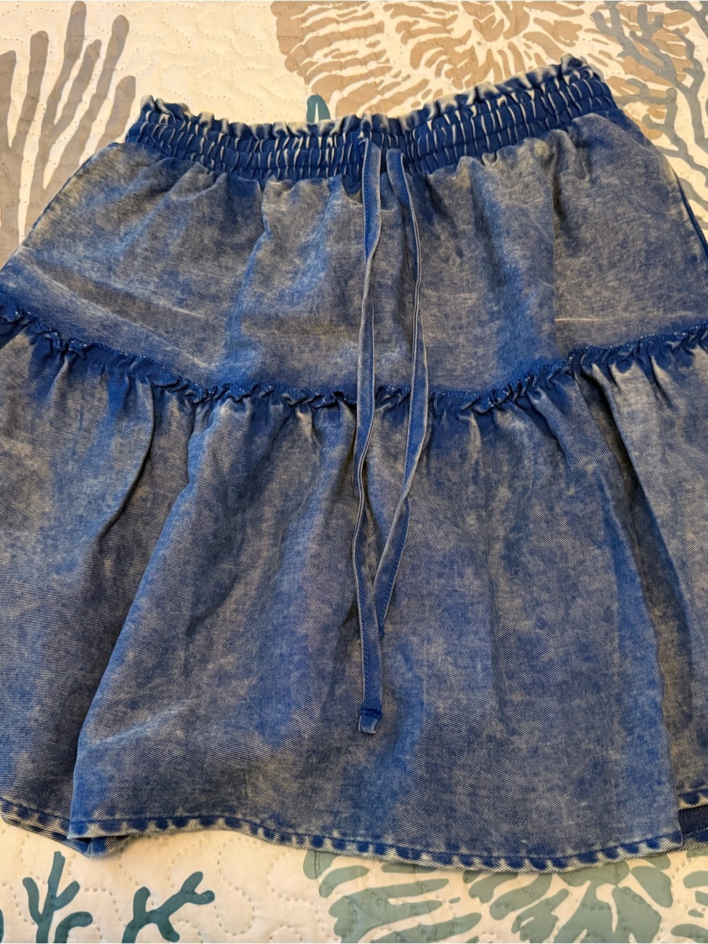 Zenana Outfitters Washed Blue Tiered Drawstring Skirt